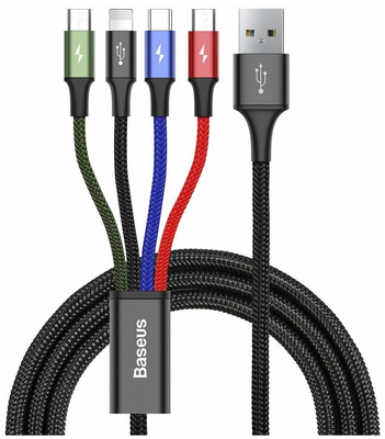 Baseus Fast 4-in-1 Cable for lightning+Type-C+Micro(2) 3.5A 1.2M черный