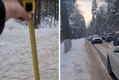 Дети в Подмосковье ходят в школу по опасной дороге из-за сугробов