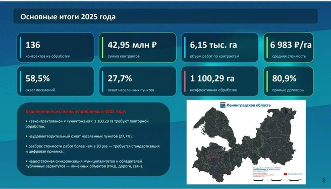 После 2025 года больше тысячи гектаров территорий требуют повторной обработки от борщевика | Источник: Администрация Ленобласти