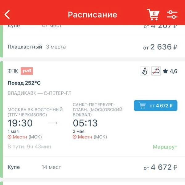 Источник: приложение РЖД «Пассажирам»