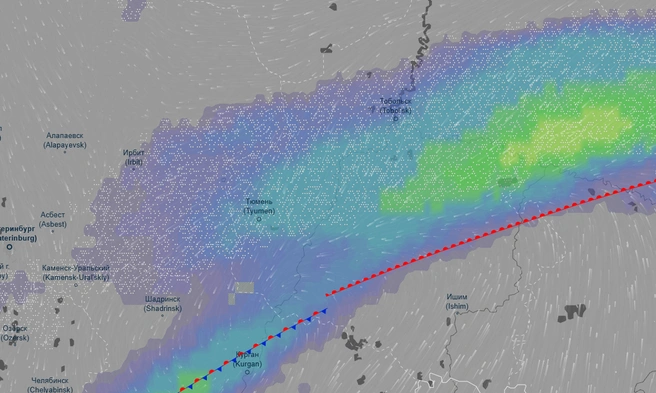 Осадки в Тюменской области 19 марта | Источник: ventusky.com