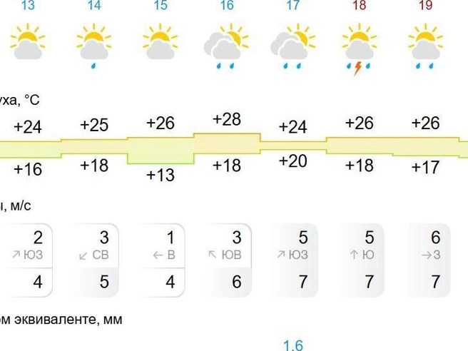 Согласно прогнозу, ночные температуры составят +13…+20 градусов | Источник: gismeteo.ru