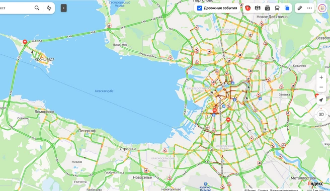 В Петербурге перекрыли ЗСД. Центр стоит в пробках | Источник: «Яндекс.Карты»