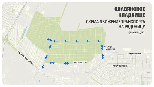 Схема движения на Славянском кладбище | Источник: Дептранс Краснодара / T.me