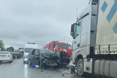 Минивэн столкнулся с фурой на Толмачевском шоссе: видео ДТП