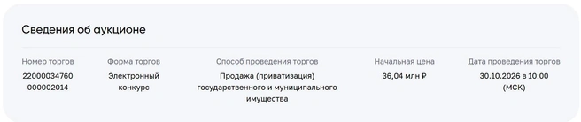 Сведения об аукционе | Источник: ПАО ДОМ.РФ