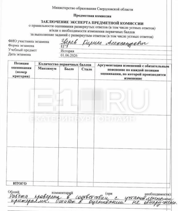 Никаких объяснений нет — Кирилл получил от комиссии пустой бланк с общим комментарием о том, что ошибок в оценивании не обнаружено | Источник: Кирилл Зверев