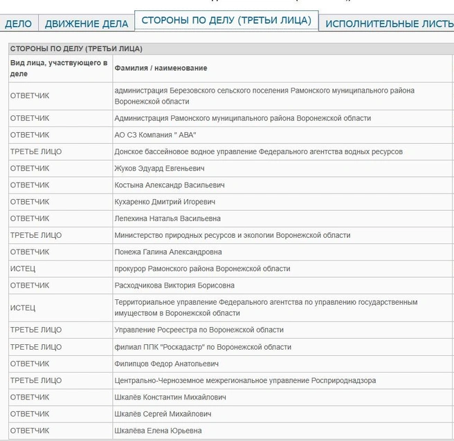 Полный список участников процесса | Источник: Рамонский районный суд / Ramonsky--vrn.sudrf.ru