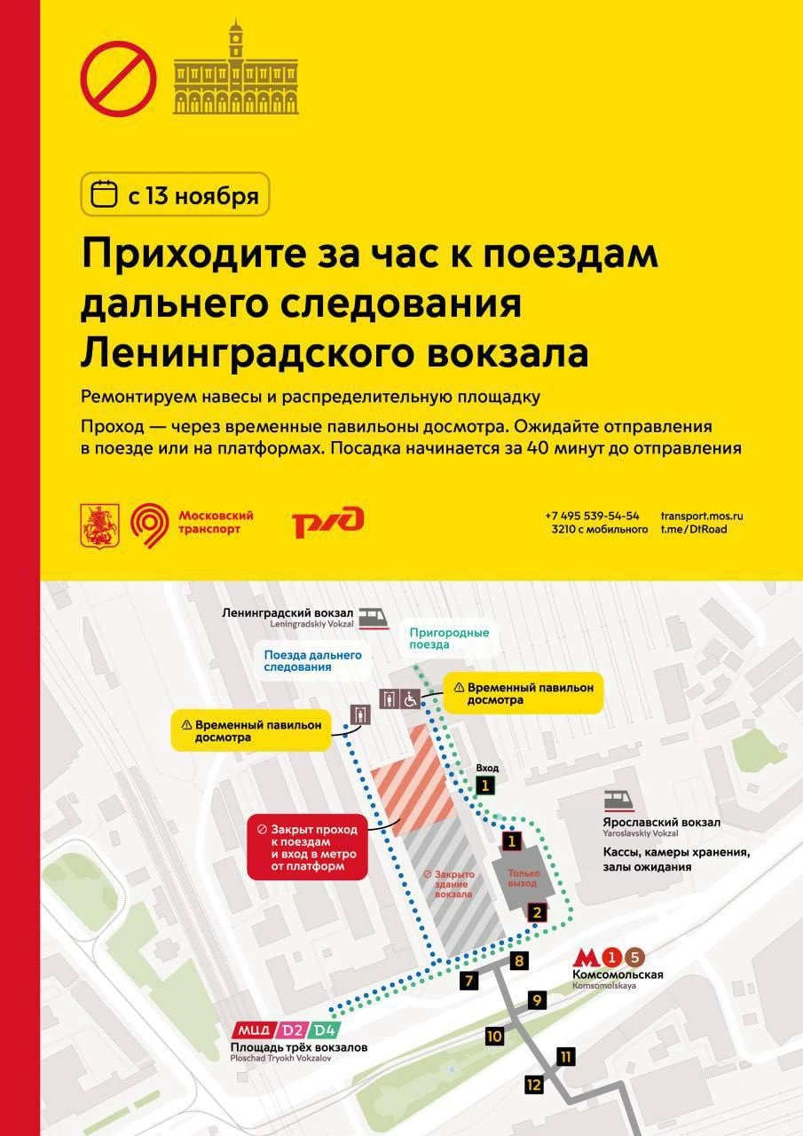 Схема прохода на Ленинградском вокзале | Источник: дептранс Москвы