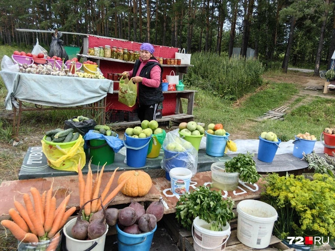 Морковь по 150 рублей за пучок, сало от 200 рублей за кусочек | Источник: Юлия Мальцева / 72.ru