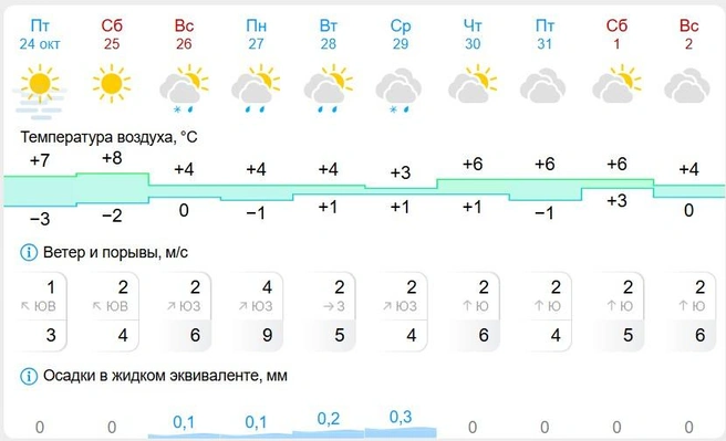 В начале недели ожидаются осадки | Источник: gismeteo.ru