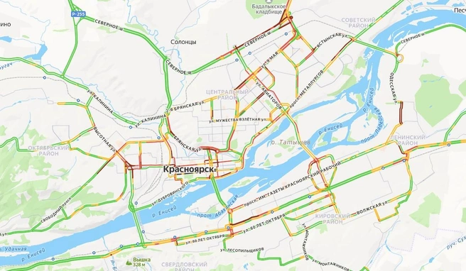 Артерии Красноярска | Источник: yandex.ru/maps