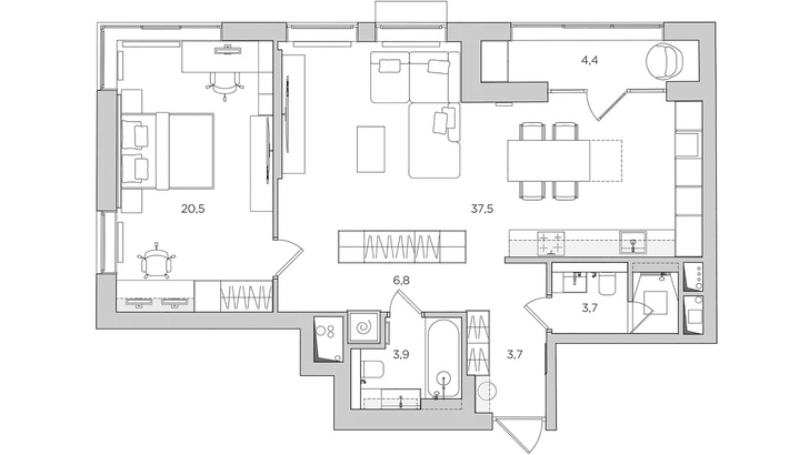 Квартира 80 м² в стиле лофт