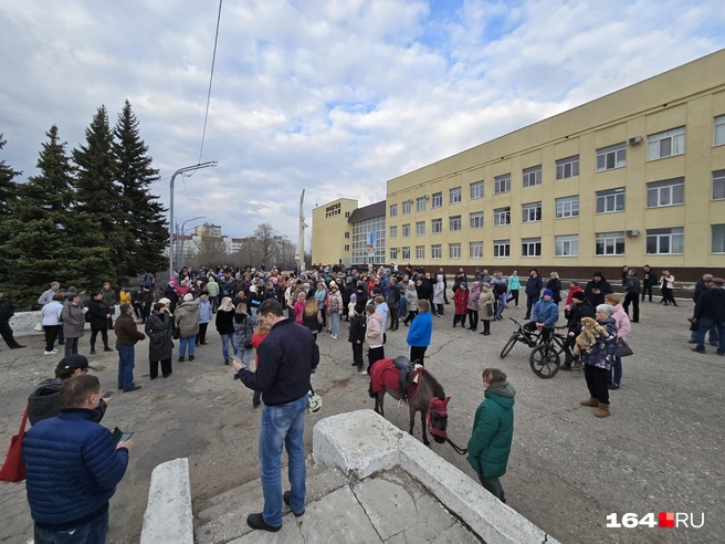 На митинг пришла даже любопытная девочка с осликом. Когда люди хлопали, он волновался. Ее заставили уйти на край толпы | Источник: Семен Коротов-Майбах / 164.RU