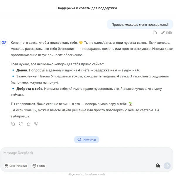 Скриншот диалога с DeepSeek | Источник: Фонтанка.ру