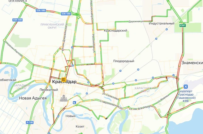 Пробки в Краснодаре | Источник: yandex.ru/maps/35/
