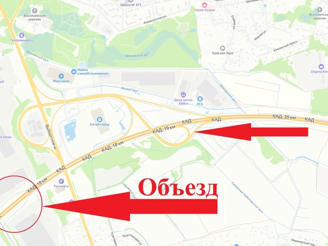 На время работ для объезда рекомендована разворотная петля на 17-м километре. | Источник: ФКУ Упрдор «Северо-Запад»