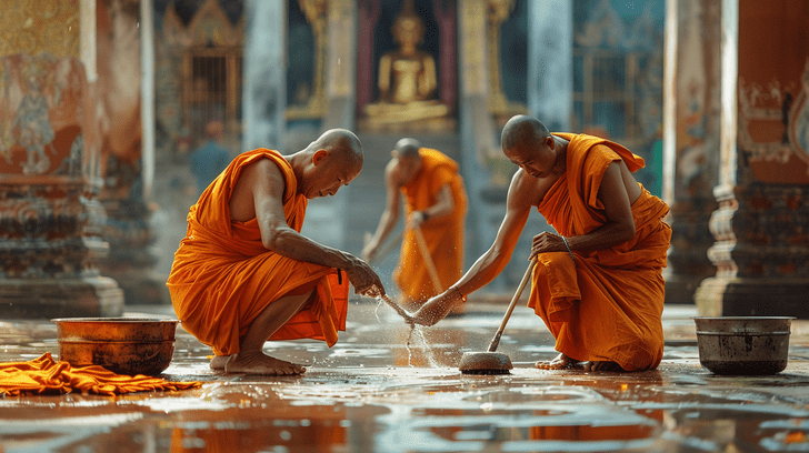 Как делают уборку буддийские монахи