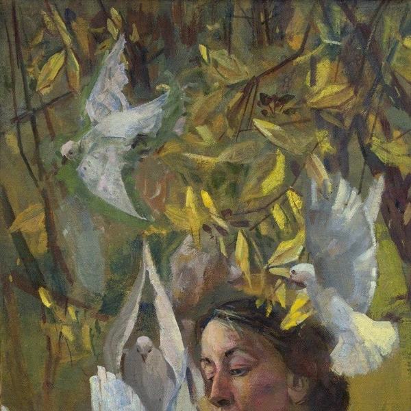 «Галина Уланова с белыми голубями». Василий Братанюк, 2019 | Источник: academart.com/ru/bratanyuk