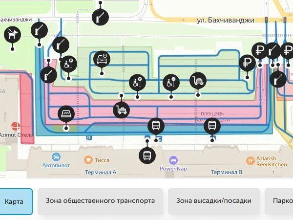 Синим отмечена первая линия парковки, куда теперь могут заезжать таксисты. Ранее она была доступна только автобусам | Источник: ar-svx.ru