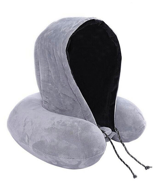Подушка для путешествий с поддержкой шеи, уютным капюшоном и памятью формы