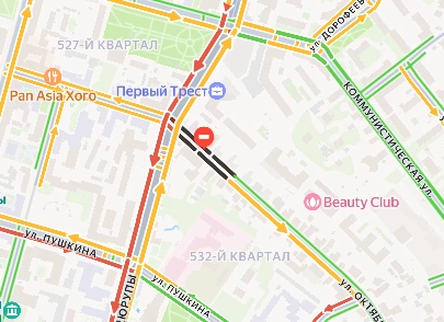 Как выглядит зона вокруг перекрытия в первый вечер | Источник: yandex.ru/maps