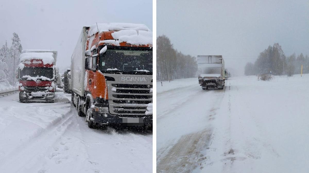 Участок трассы Пермь — Екатеринбург закрыли для грузовиков и автобусов из-за снега