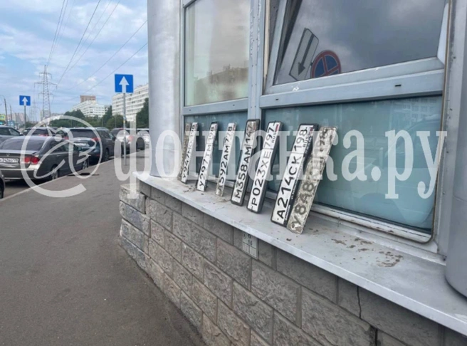 Петербуржцы собирают потерянные номера после грозы | Источник: Фонтанка SPB Online