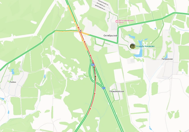 Пробка в районе аварии | Источник: yandex.ru/maps