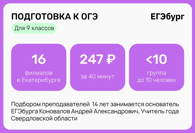 Низкая стоимость академчаса в группе ведущих учителей-предметников Екатеринбурга делает успешную подготовку к ОГЭ доступной для большинства семей | Источник: Ирина Калмыкова