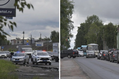 В Архангельске у моста ДПС досматривает автомобили: пробка