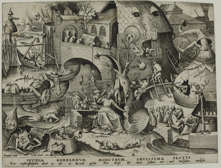 Зависть из серии «Семь смертных грехов». Питер Брейгель. Гравер Питер ван дер Хейден. Время создания доски: 1558 | Источник: ГМИИ им. А.&nbsp;С.&nbsp;Пушкина