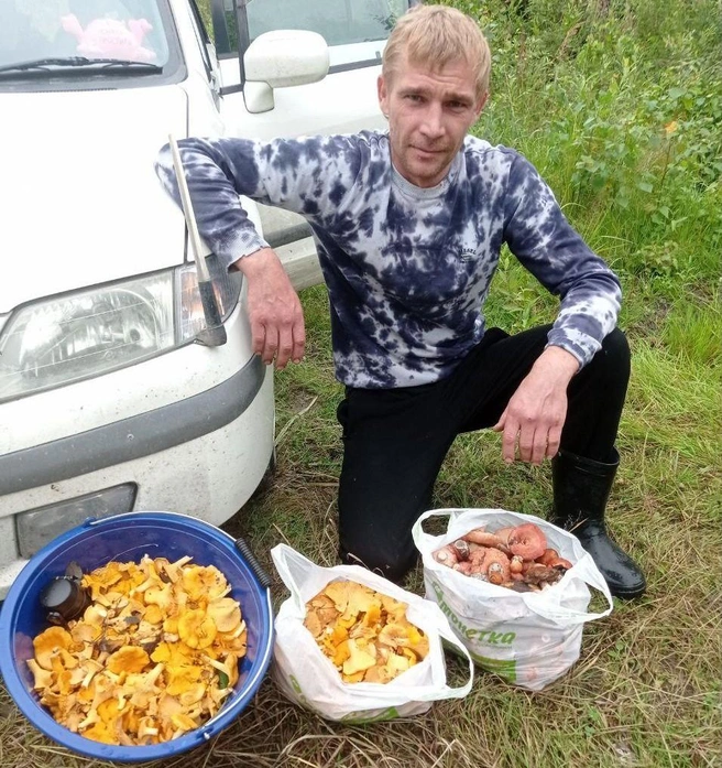 Знакомьтесь, это заядлый грибник Иван. Это его улов за час в лесу  | Источник: читатель 72.RU