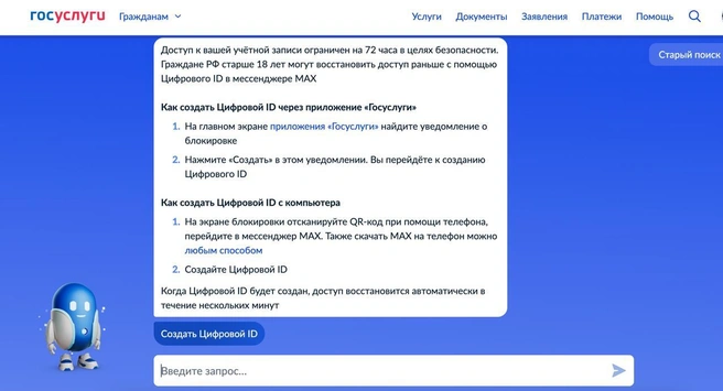 Чтобы попасть на «Госуслуги», теперь нужен ID или MAX | Источник: читательница E1.RU