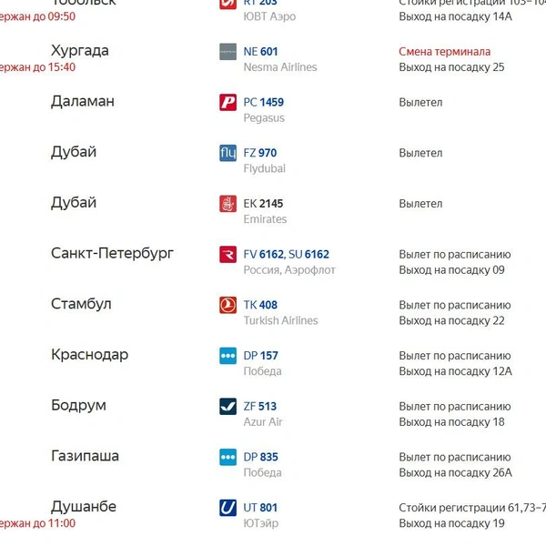 Во Внуково всего 64 рейса задержано | Источник: Яндекс Расписание