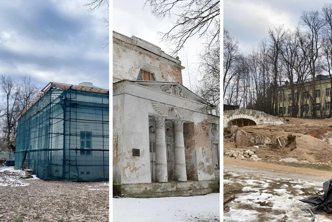 Реставрация сейчас в самом разгаре: многие усадебные здания уже в лесах | Источник: ЮВАО Онлайн Москва / T.me; Александр Авилов / Агентство «Москва»