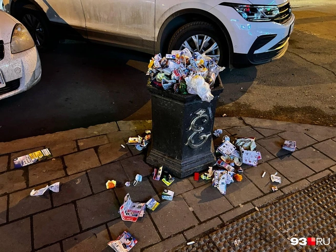 Убирать мусор из урн на оживленных улицах должны до пяти раз в день | Источник: Анастасия Щеглова / 93.RU