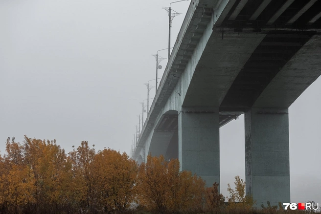 Величественные опоры моста на фоне пылающей осени | Источник: Александр Куренной / 76.RU