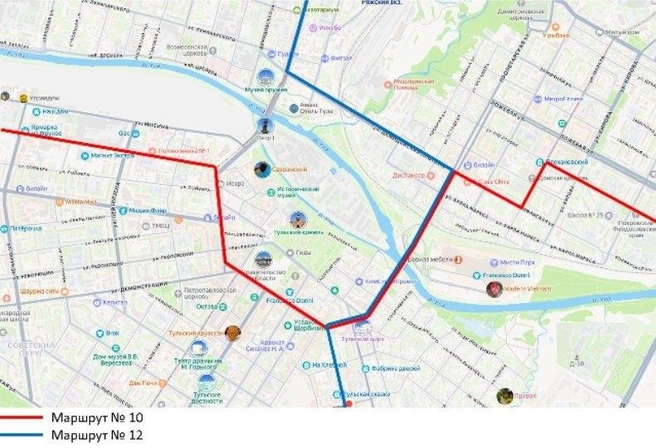 Измененная схема движения трамваев № 10 и № 12 | Источник: Администрация города Тулы