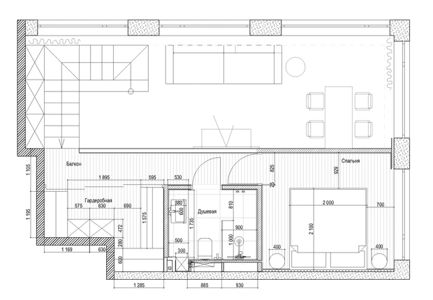 План квартиры 82 м². Проект Лили Кайсаровой.