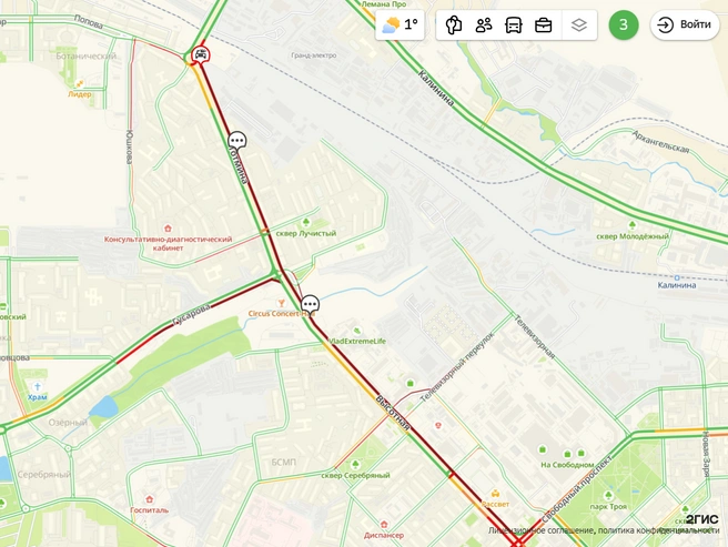 Пробка растянулась от Годенко до Попова | Источник: 2gis.ru