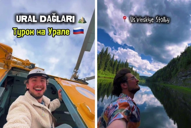 На фото справа Юсуф плывет по реке Усьве | Источник: Россия Глазами Турка / Telegram