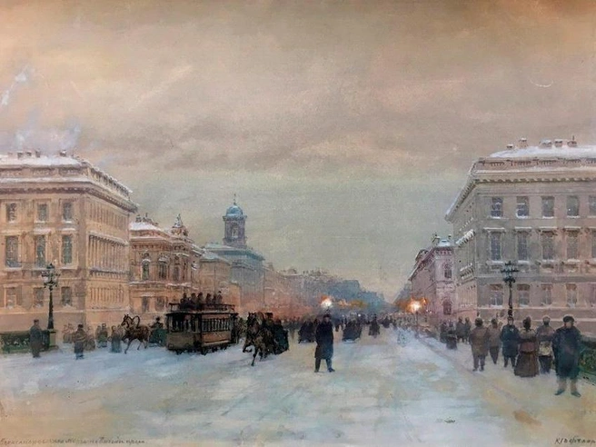 Вид с Литейного моста на Литейный проспект. Акварель Карла Гефтлера, 1880 год. | Источник: Wikimedia Commons