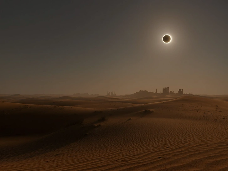 затмение, солнечное затмение, солнечное затмение 2027, затмение солнца, когда будете затмение, суть солнечного затмения, солнечные и лунные затмения, полное солнечное затмение | Источник: theDay/higgsfield 