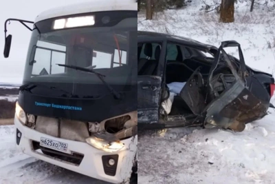 Столкновение автобуса ПАЗ с «Ладой Грантой» в Башкирии