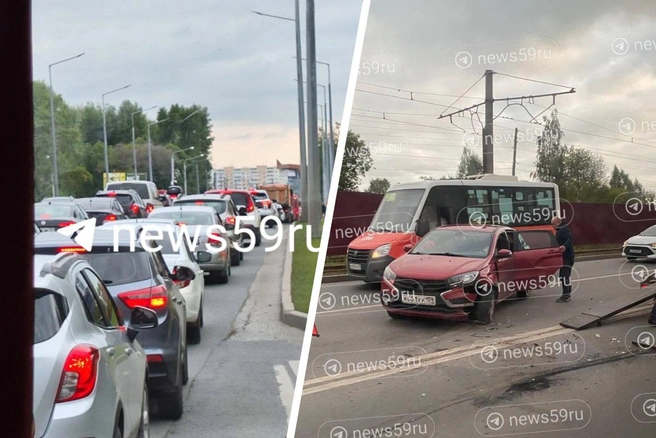 Похоже пробка скопилась из-за аварии справа на фото | Источник: Читатели 59.RU