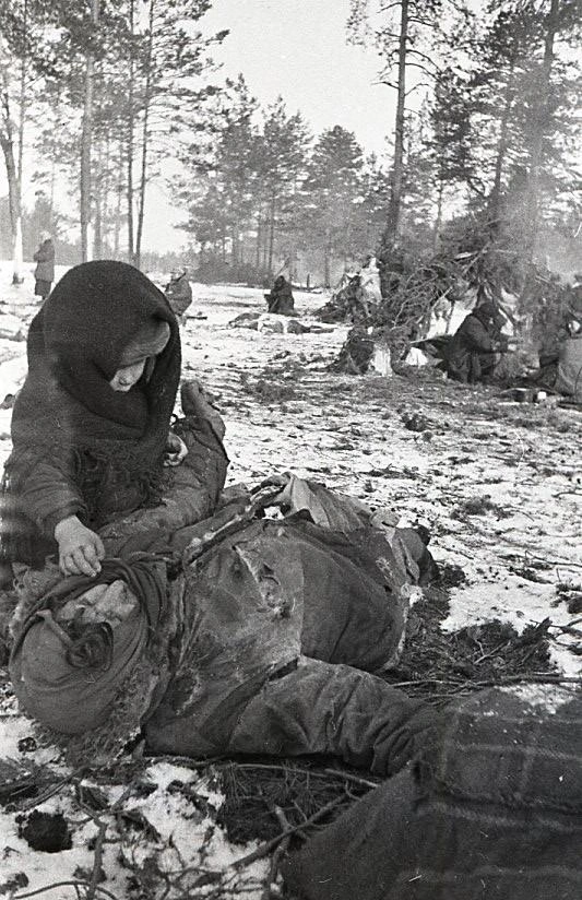 Фото девочки Тани, склонившейся над умершей матерью в фашистском лагере смерти, было использовано на Нюрнбергском процессе как доказательство зверств немецких войск | Источник: Евгений Подшивалов