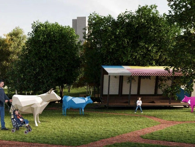 Согласно первоначальному проекту, одна из зон отдыха должна была включать фигуры коров, светящиеся в вечернее время. | Источник: «НеоПлан»