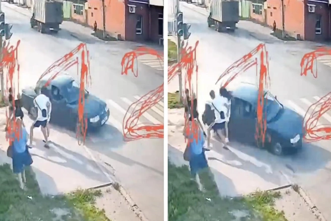 Юноше не удается ответи девушку от удара и «десятка» влетает прямо в них | Источник: 112 / Telegram
