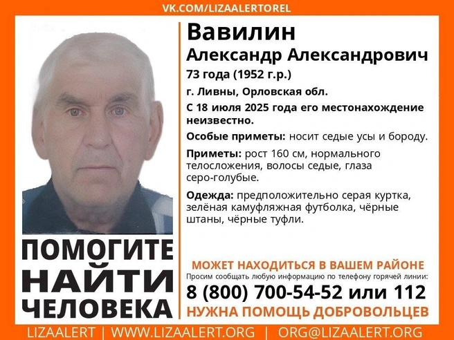 Посмотрите, возможно, вы видели похожего человека | Источник: Поисковый отряд «ЛизаАлерт» Тульской области